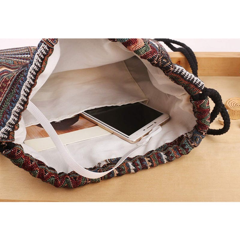 Lobagve Van Caro Bohemian Drawstring Backpack Light Cinch Bag Gym Sack String Bag (Color 2) - Image 4